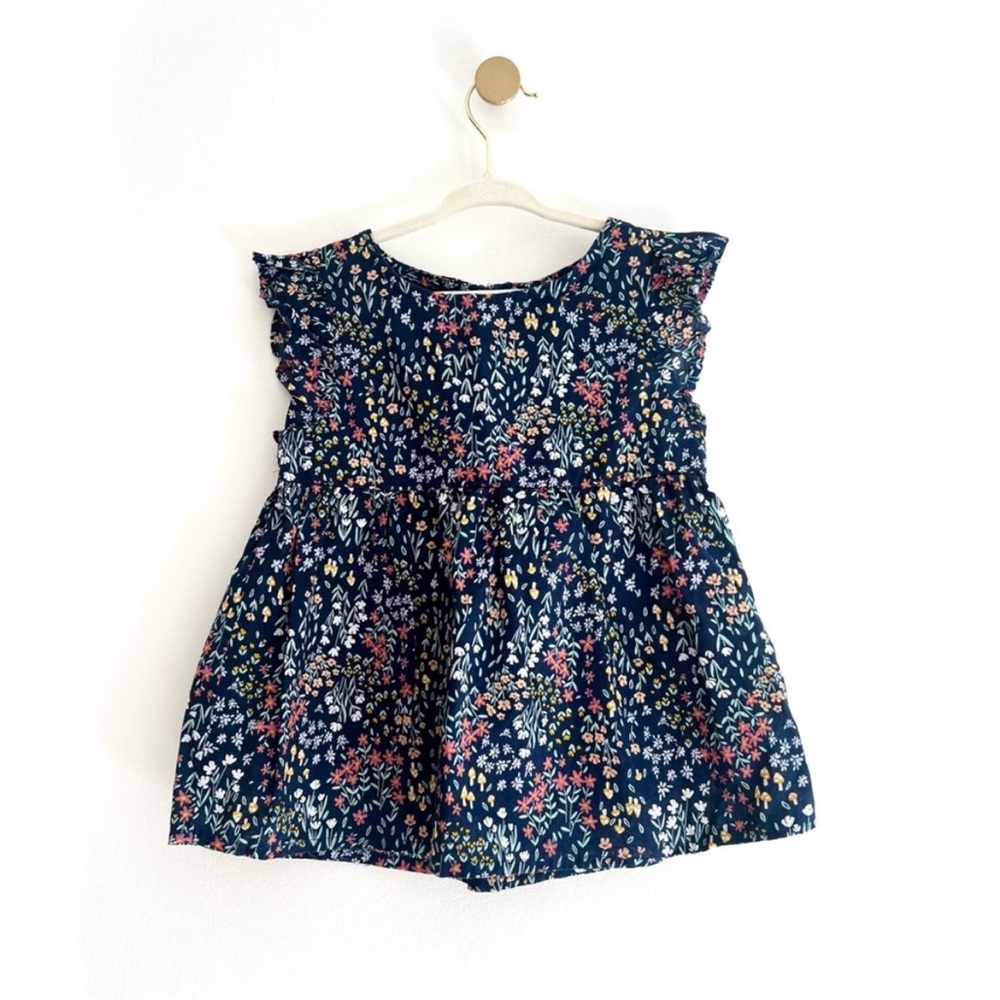 BEAUTIFUL Floral Kids Peplum Top Blue with Flutter Sleeves - Girls 5T - Picture 4 of 4